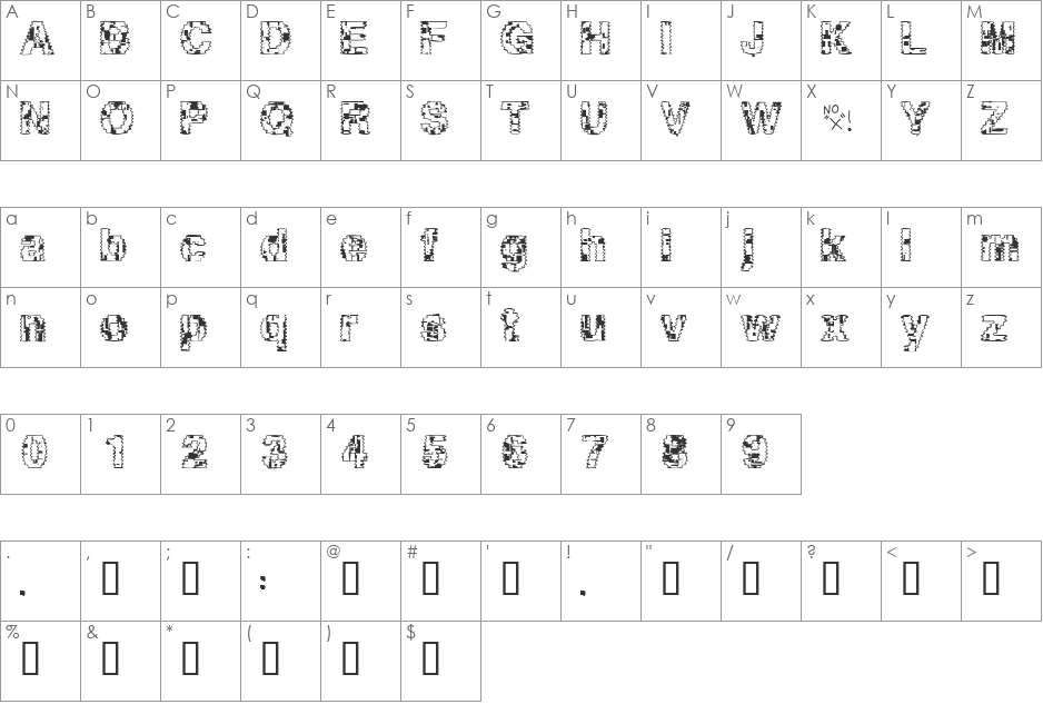 Asylum font character map preview