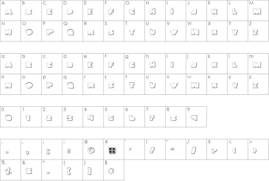 Land Whale Outline font character map preview