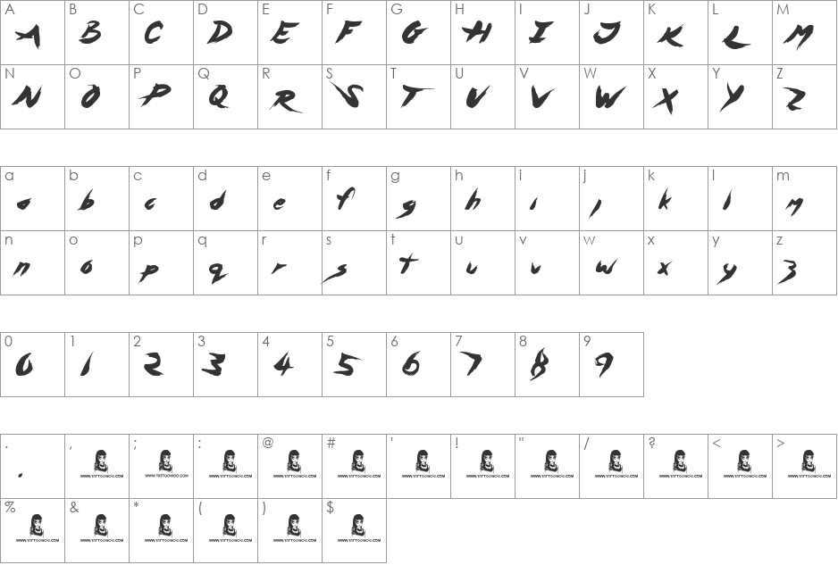 Asylum Mansion font character map preview