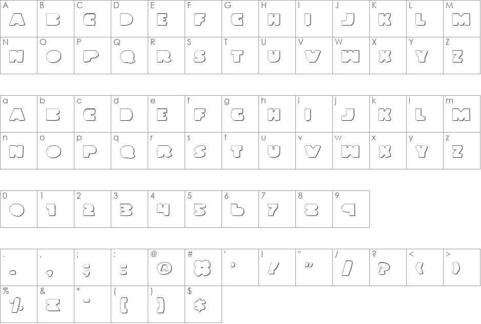 Land Whale Outline font character map preview