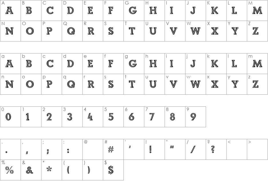 Landi_Echo font character map preview