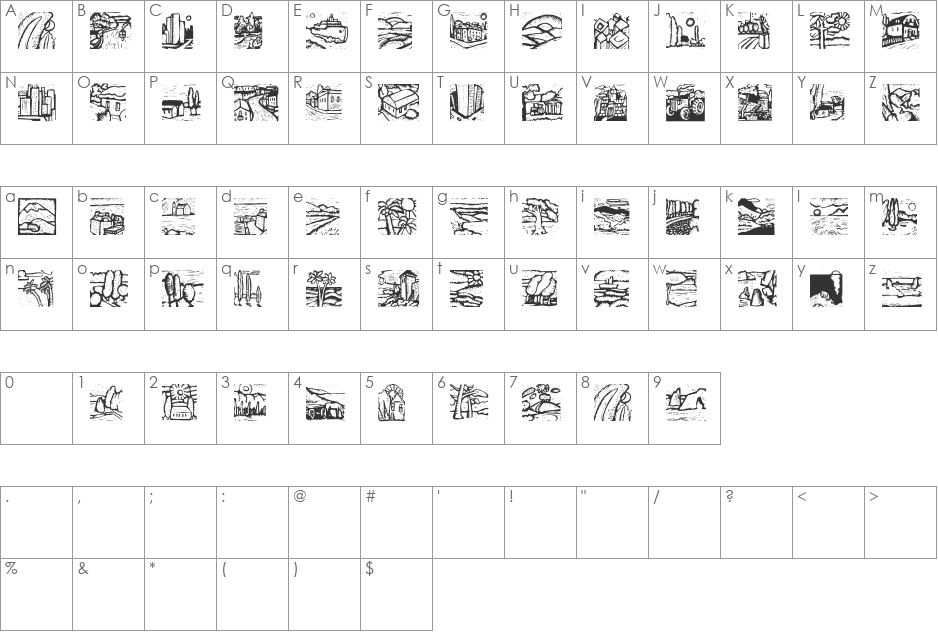 Landscapes font character map preview