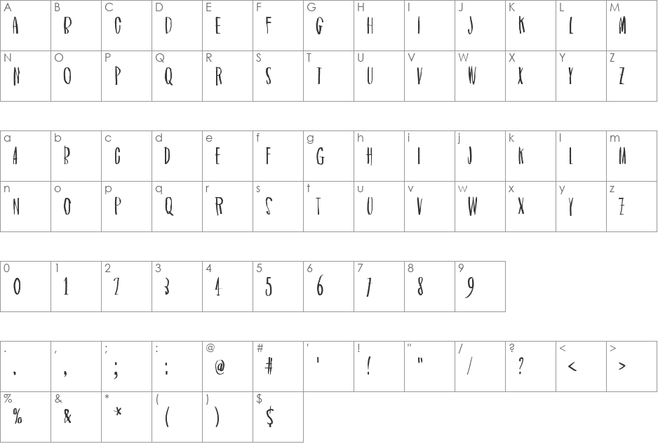 Asymmetrical Circle font character map preview