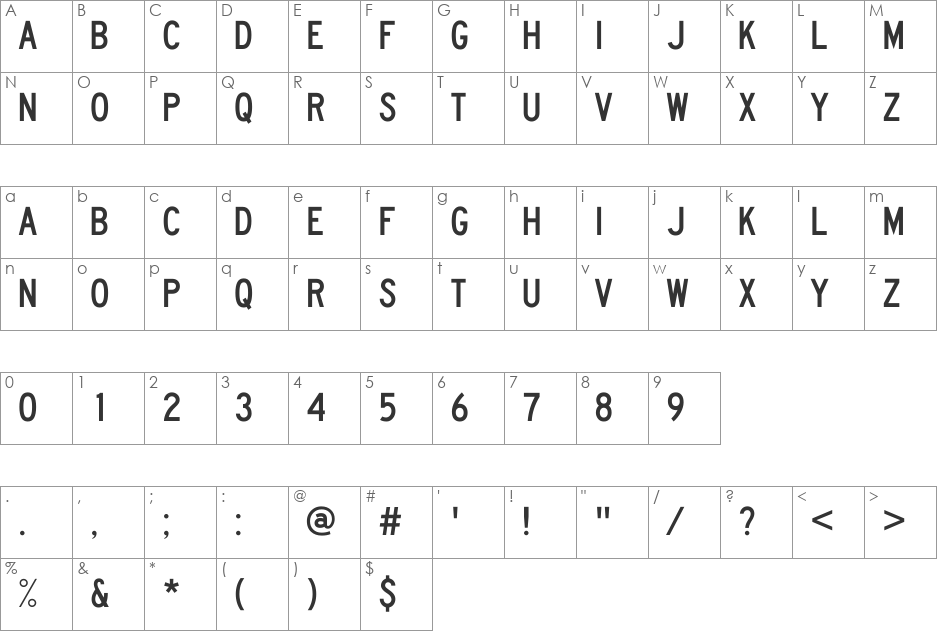 Lane B font character map preview