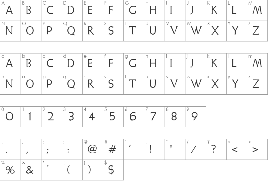 LangerInitialien font character map preview