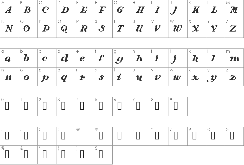 Langhorne font character map preview