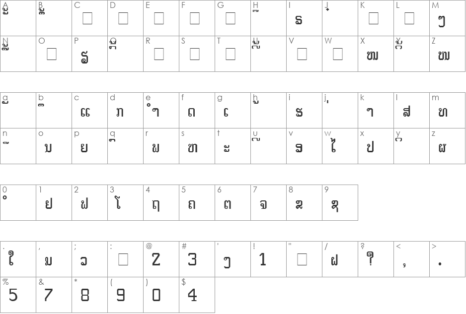 Lao Tangdaene font character map preview