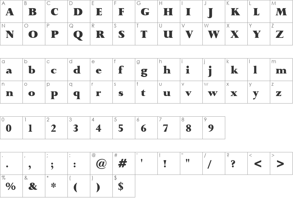 Lapidary333 Blk BT font character map preview