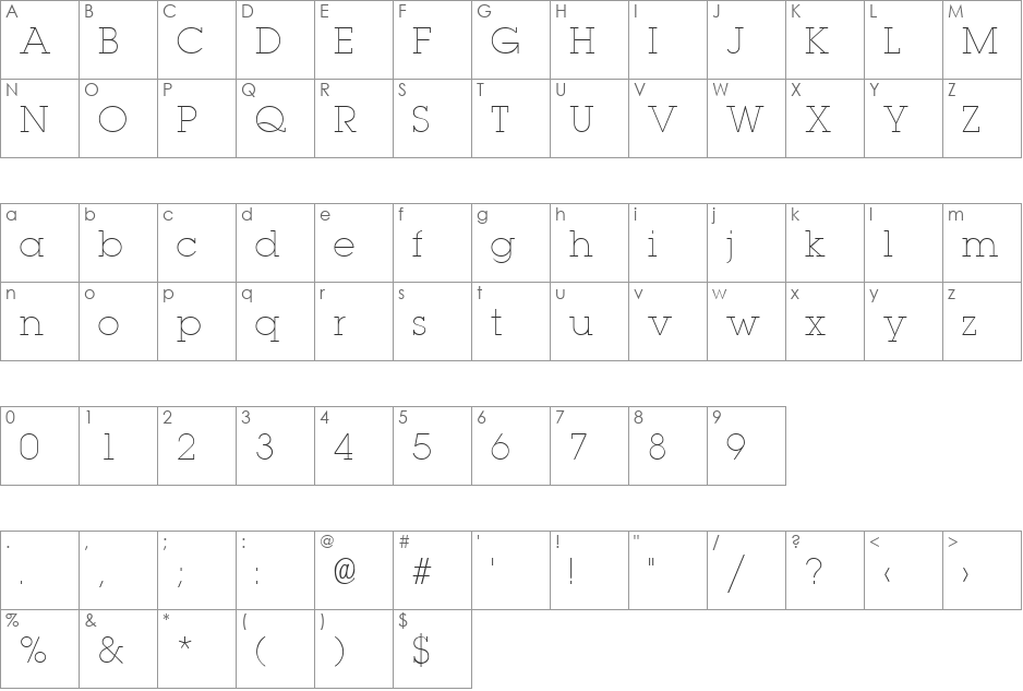 LaplandLight font character map preview