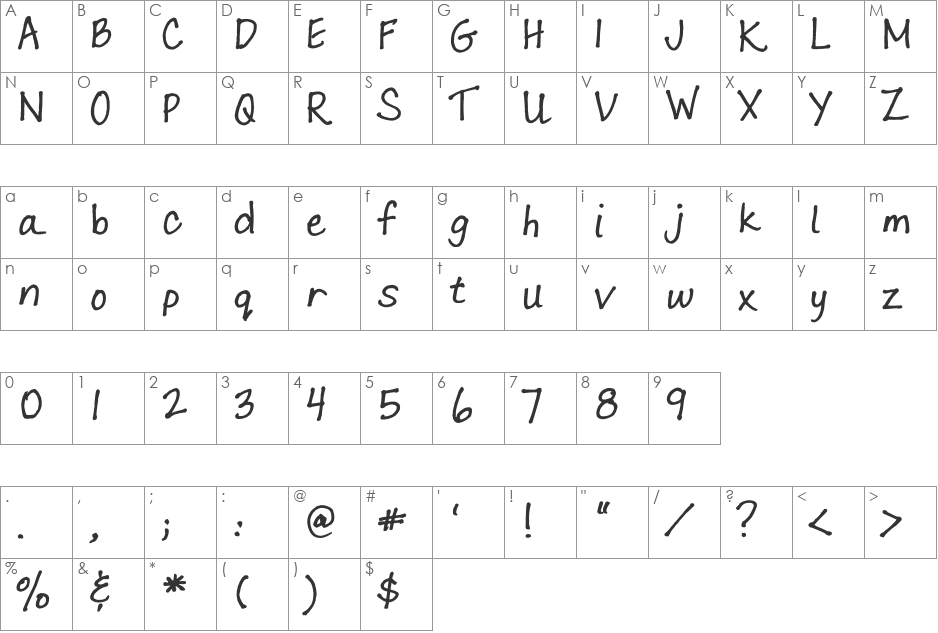 Lara Prints font character map preview