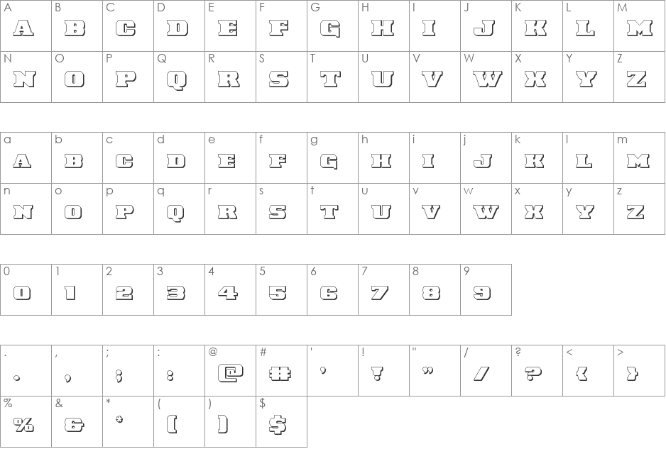 Laredo Trail 3D font character map preview