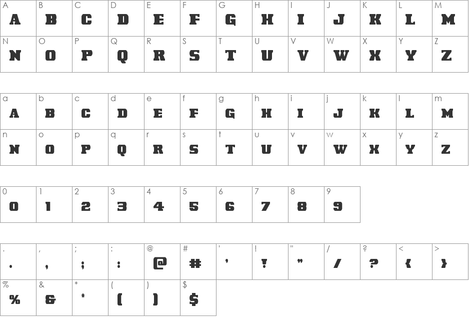 Laredo Trail Condensed font character map preview