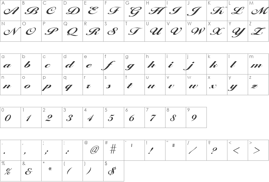 Larisima font character map preview