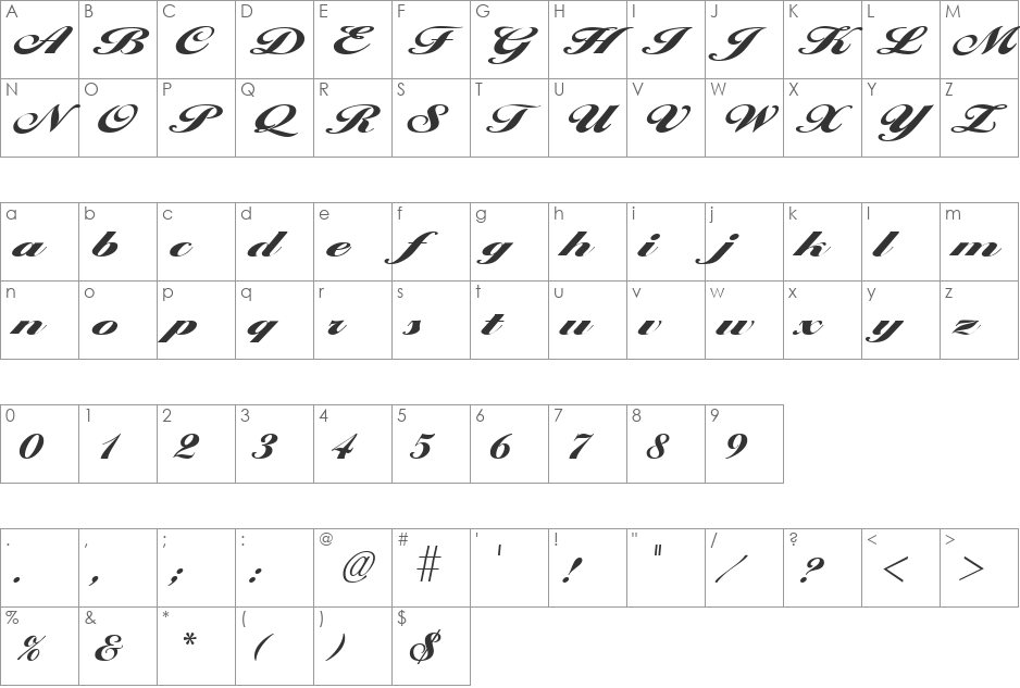 LarisimaExtrabold font character map preview