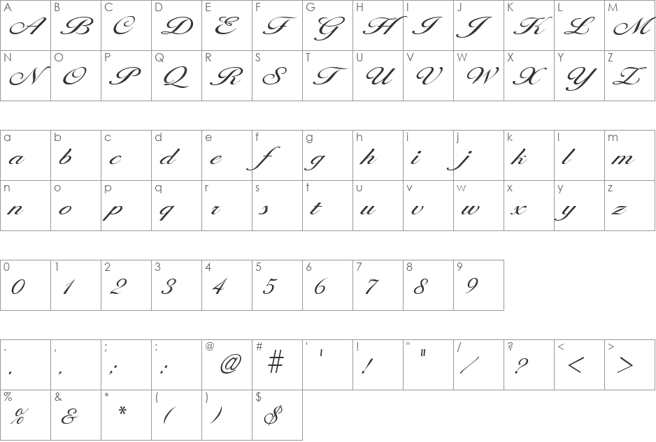 LarisimaLight font character map preview