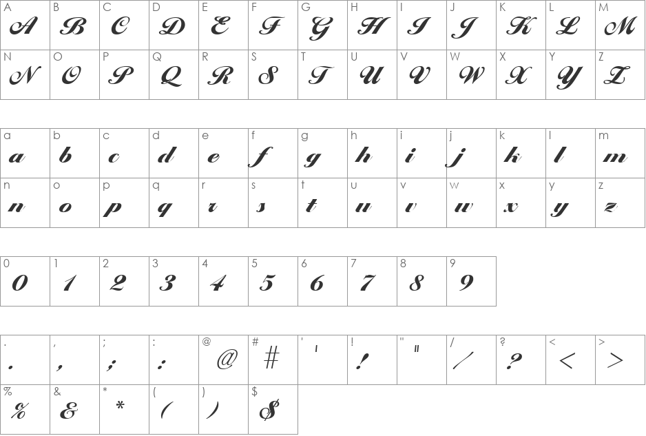 LarissaExtrabold font character map preview