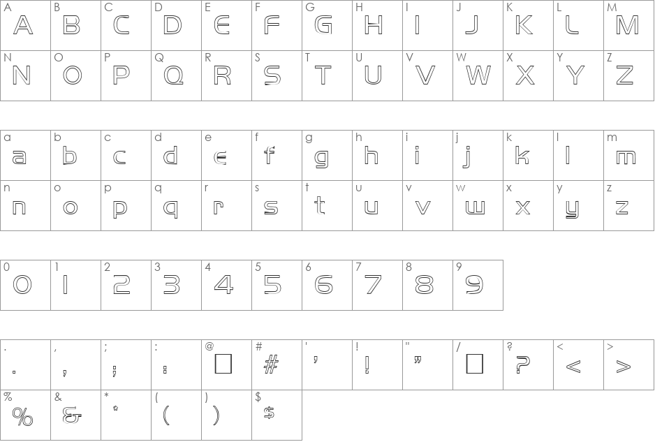 LarissaOpen font character map preview