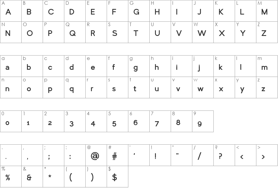 Larke font character map preview