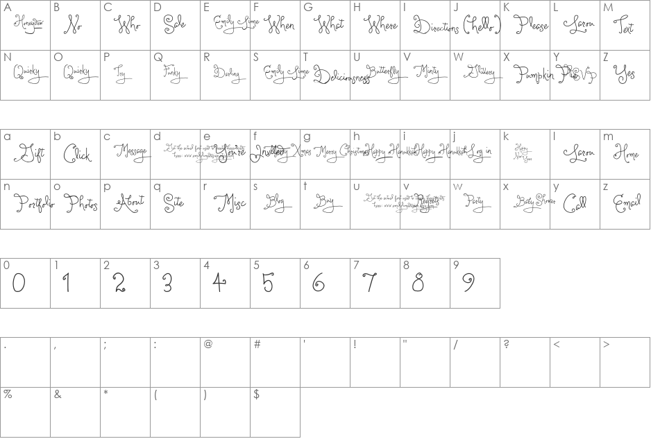 Larou Words font character map preview