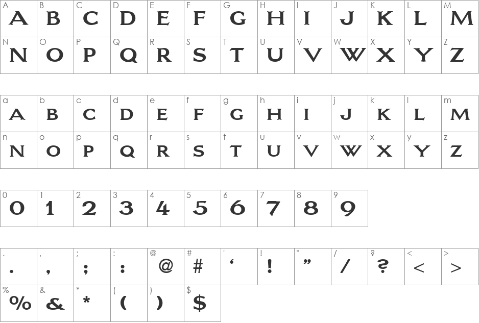 Lars font character map preview