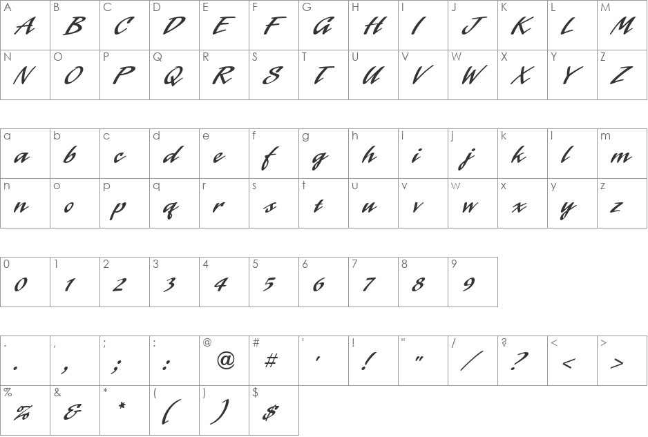 Laser ICG Alt font character map preview