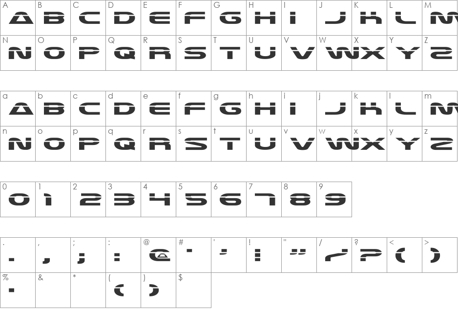 Laserian font character map preview