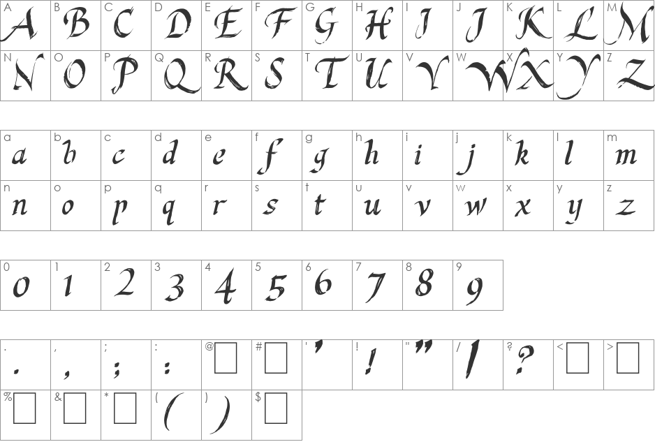 Last King Quest font character map preview