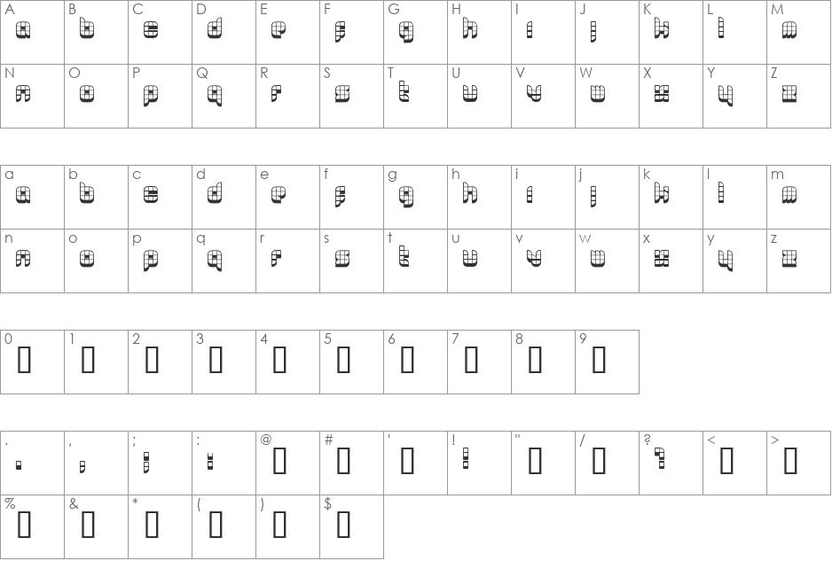 Lastu # 2 font character map preview