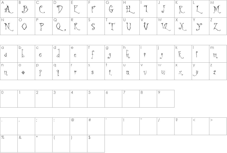 Latchboy font character map preview