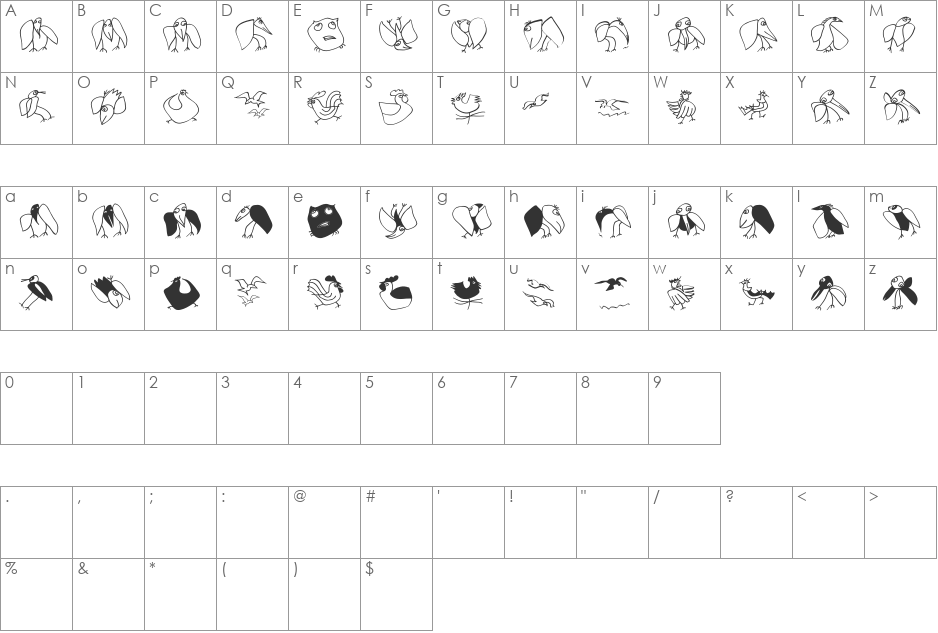 LateBirdsFS font character map preview