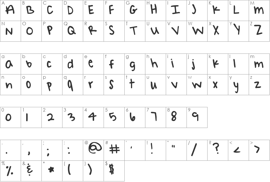 Later Allie-Gator font character map preview