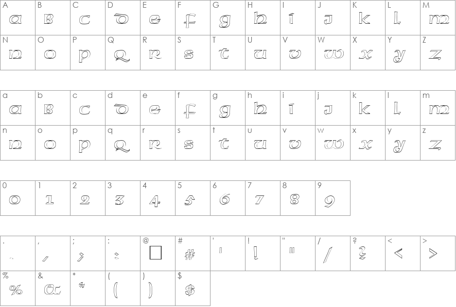 LateranOpen font character map preview