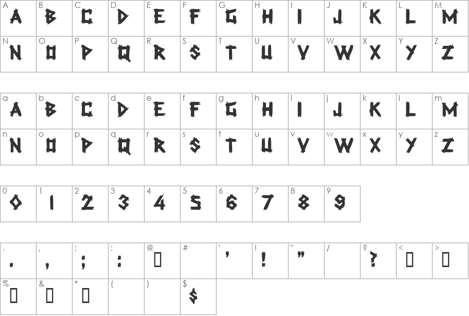 LatexDisplayCapsSSi font character map preview