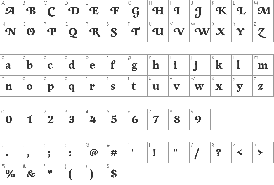 LatienneSwaT font character map preview