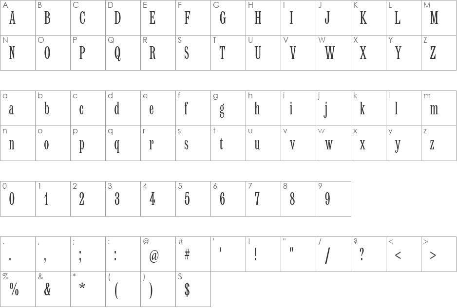 Latin MT Std font character map preview