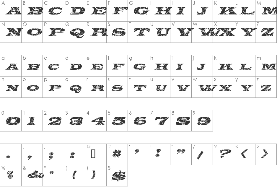Latin-Cracked font character map preview