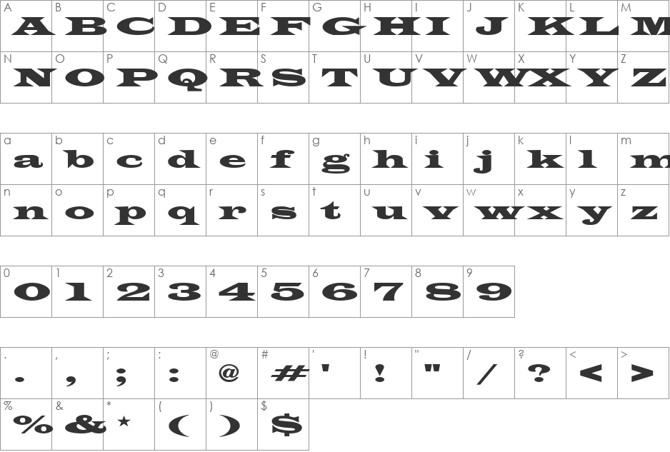 Latin-WideExt font character map preview