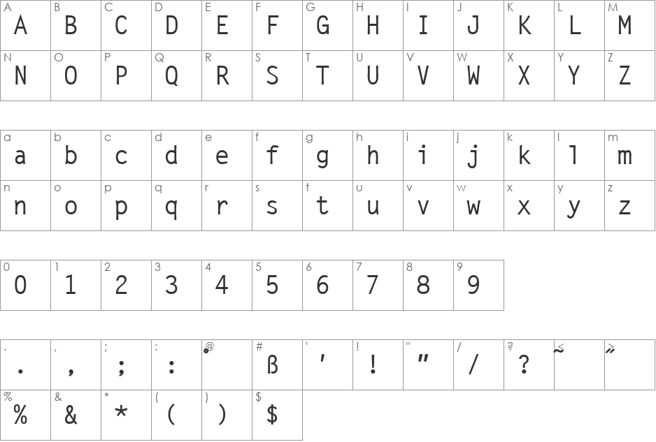 Latin7OneSSK font character map preview