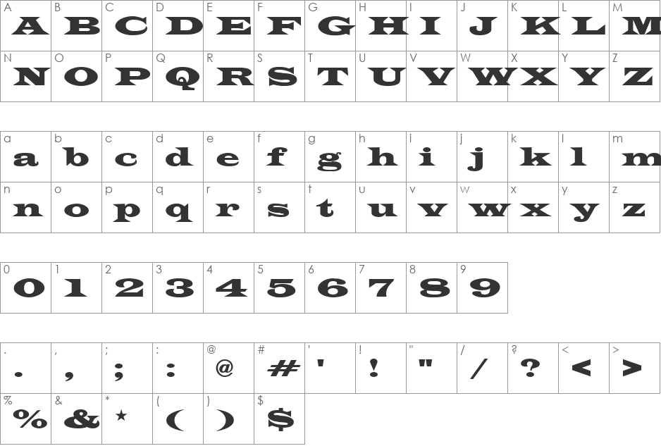 LatinHeavy font character map preview