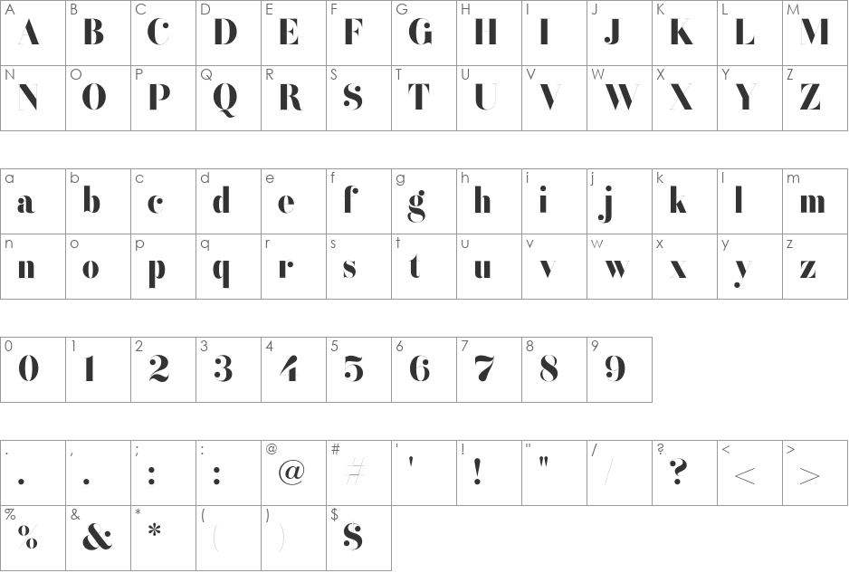 ATC Rosemary font character map preview