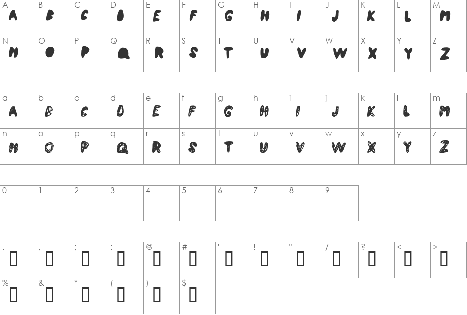 Atchy font character map preview