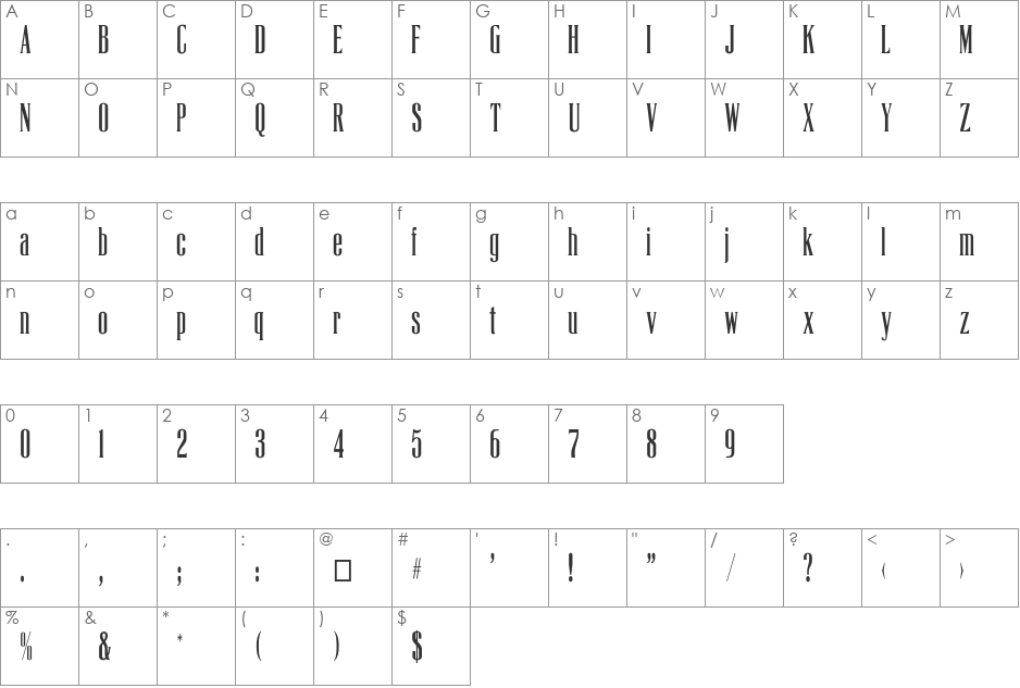LaTribuneCP font character map preview
