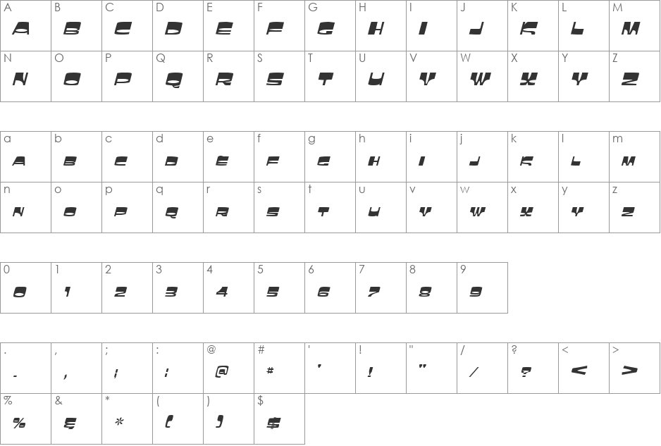 Laughin font character map preview