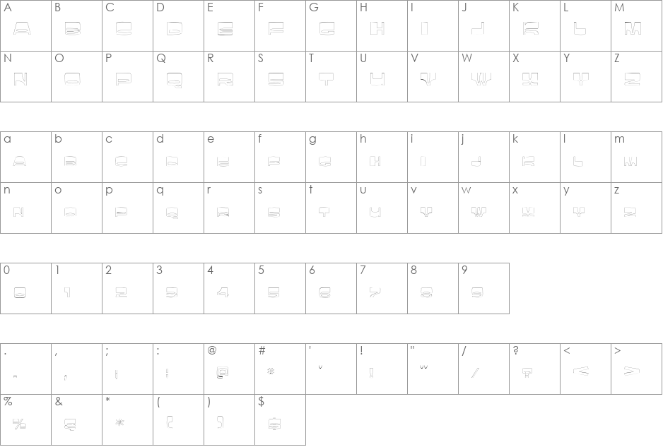 LaughinOutline font character map preview