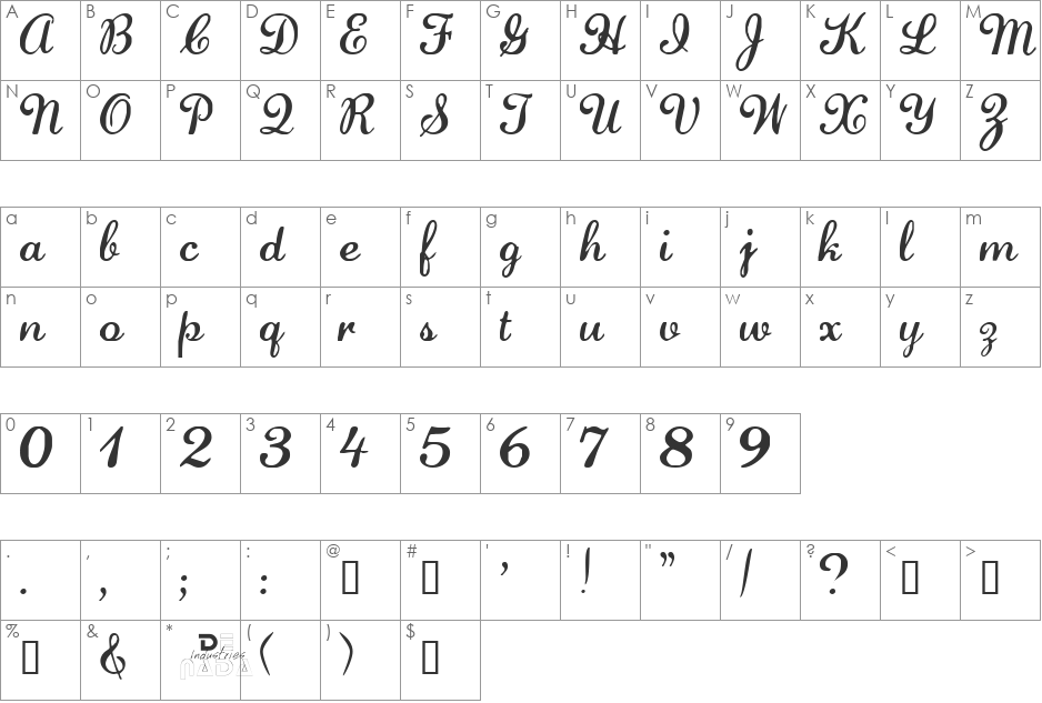 Lauren font character map preview