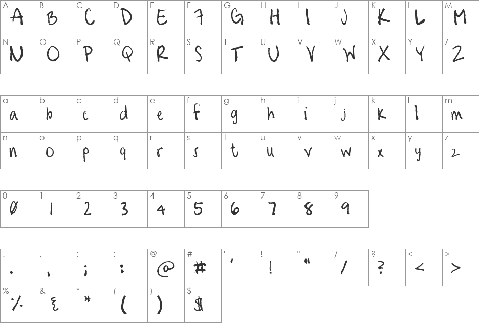 Lauren's Font font character map preview