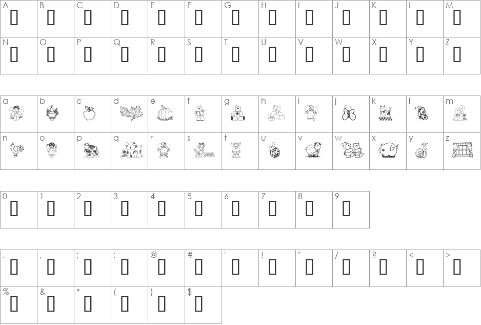 Laurie'sCountry font character map preview