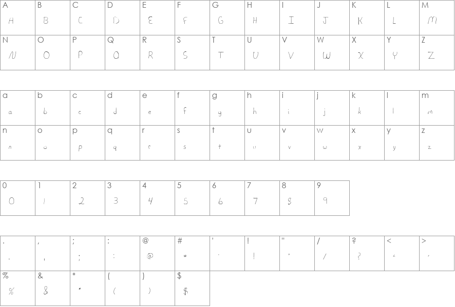 Laurieshand font character map preview