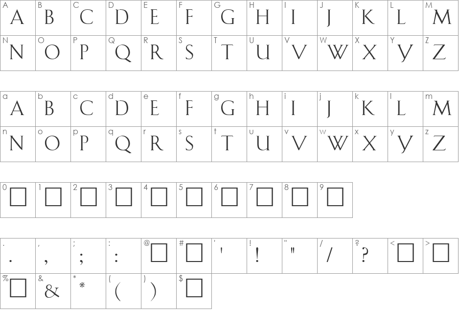 LaurinText font character map preview