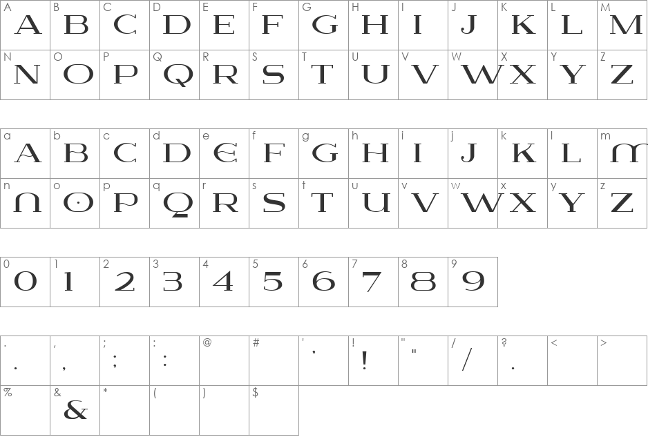 Lausanne font character map preview